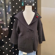 [셀덴] 30%할인!! 체리 와펜 브로치 여아 골지 니트 가디건 블랙