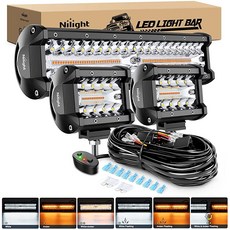 Nilight 18023CA 305cm12인치 300W 트리플 로우 플러드 스팟 콤보 30000LM 바 운전 보트 LED 오프로드 조명 트럭용, Amber&White 6 Modes