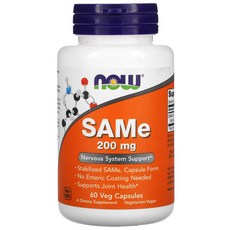 NOW Foods SAMe 200mg 60 베지캡슐, 60개, 60정