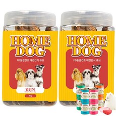 홈도그 FD 동결건조 강아지 영양간식 2개 묶음+애견습식캔 400g, 홈도그 동결건조 열빙어 80g*2개+습식캔 400g