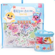 핑크퐁 목욕놀이 캐릭터 물놀이용 스티커 아기 물총 완구(아기상어 가족) 물놀이 완구