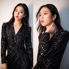 여성 V넥 스팽글 셔링 치마 슬림핏 섹시 원피스 클럽룩