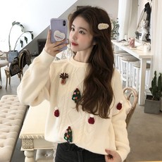 Nov.23 225번 크리스마스 니트 여성복 헐렁헐렁 가을 겨울 학생 귀여운 풀오버 꽈배기Z
