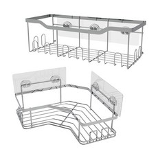 퍼플고릴라 똑똑한 접착식 욕실선반, 일자형+코너형, 1세트