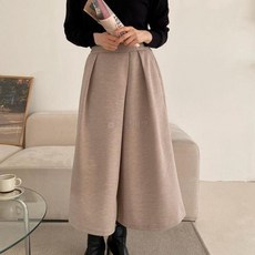 옷자락 여자 기모 큐롯 언발 치마바지 겨울 핀턱 와이드 바지