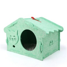 펠트 둥지 고양이 둥지 고양이 침대 사계절 통용 고양이 집 고양이 우리 폐쇄식 고양이 산실 새끼 고양이 둥지 겨울 보온, 녹색 가옥, 1개