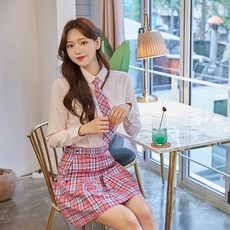교복몰 백합주름치마 핑크블루체크 (전체 주름 교복치마)