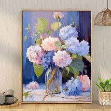 피포페인팅 수국 꽃다발 diy그림그리기 정물화 40x50cm 캔버스형 액자형 유화 아크릴 물감 색칠 세트 학교수업용 쉬운 그림, X-222