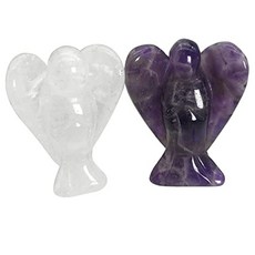 NMT 2 pcs 크리스탈 수호 천사 동상 손으로 조각 된 치유 크리스탈 [Rock Quartz & Amethyst] - P040708NJDP52P0, Rock Quartz & Amethyst