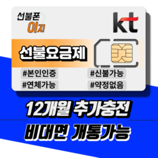 선불폰이지 KT / LGU 무제한요금제 12개월추가충전 앤텔레콤 신규가입 번호이동 알뜰유심 USIM