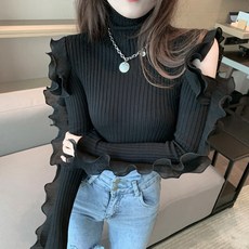 가을옷 페블럼라인 오프숄더 어깨트임 니트 슬림 긴 소매 슬림핏 클래식 이너 상의 여성 룩 긴소매