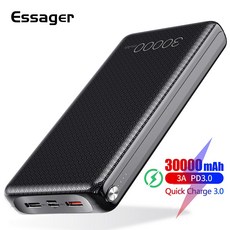 Essager 30000 mah 전원 은행 빠른 충전 3.0 pd usb c 30000 mah powerbank xiao mi mi 노트북 휴대용 외장 배터리 충전기|보조 배터리, 1개, White, CHINA