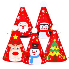 연아트 펠트 크리스마스 꼬깔모자 만들기 재료 10인 고깔모자 부직포 성탄절 X-mas 유아 어린이, 10개, C_01_펠트꼬깔_산타