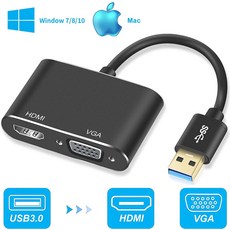  2023 최고의 usb to hdmi vga 변환기 1080p usb 3.0 hdmi vga 어댑터 듀얼 디스플레이 지원 hdmi vga sync output for windows, 검은색, usb 3.0에서 hdmi vga로, 01 Black 
