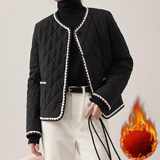 POMTOR 겨울 여성 퀼팅 배색 트리밍 디테일 캐주얼 따뜻한 숏 자켓