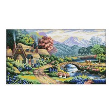 GHSHOP Stampted Cross Stitch Kits 자수 패키지-Country Landscape 11CT, 67x40cm, 폴리 에스터, 다색