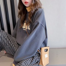 뽀야만물상 루즈핏 겨울 가을 감각 보이핏 볼륨 페이크 소녀 두터운 융털 눈길을 끄는 맨투맨 슬림핏
