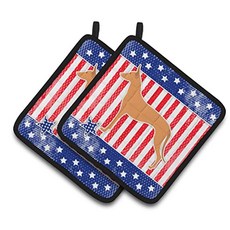 BB3288PTHD USA Patriotic Pharaoh Hound Pair of Pot Holders 7.5HX7.5W Multicolor, 본상품