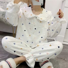 딸기 프릴카라 누빔 여성 잠옷 상하의 파자마