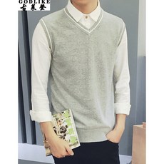 GODLIKE 민소매 니 트 조끼 남자 v 넥 가을 겨울 청소년 털실 패션