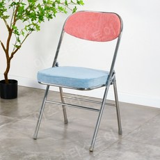 이스라라 접이식 의자 간의 카페 디자인 철제 폴딩체어, 블루와 핑크 코듀로이 - 접이식의자, 1개