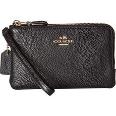 COACH 여성용 광택 페블 가죽 더블 코너 지퍼 백