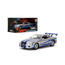 Jada Toys 분노의 질주 1:32 브라이언의 닛산 스카이라인 GT-R R34 다이캐스트 자동차 실버 블루 및 성인용 장난감 a+