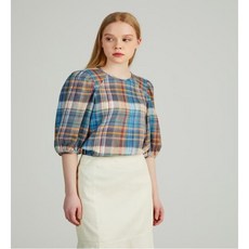 [LF] 헤지스레이디스 21SS 헤지스레이디스 HSSH1B431T2 블루 체크 린넨 7부소매셔츠