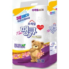 우리집 플라워땡큐 3겹 30롤 화장지 손잡이 일체, 30개