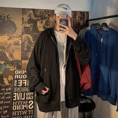 남녀 공용 오버 핏 무지 후드 집업 커플 빅 사이즈 4컬러 봄 가을 데일리 패션