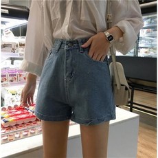 오리지널제작 핑크 연함 소녀 사랑하트 자수 슬림핏 태슬 핫팬츠 블루 데님반바지
