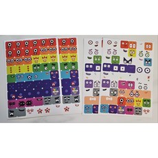 넘버블럭스 스티커 넘버스 만화 스티커 번호 숫자 Numberblocks, 숫자 1-10 2매 + 숫자 11-20 2매(총 4매), 1개