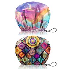Cabreche 2 PCS Shower Cap Reusable Waterproof Double Layers Hair Caps Bath Adjustable Elastic Hat, Cabreche 2 PCS Shower Cap Reus