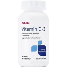 GNC 비타민 D-3 125mcg(5000IU) 타블렛, 1개, 180정, 180정