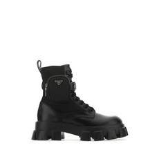 PRADA 블랙 레더 AND 나일론 MONOLITH 부츠 2UE007FD0023L09 F0002