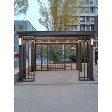 야외 정자 파고라 안뜰 조립식 옥상 쉼터 정원 가제보, 3x3m+ LED 조명 - 커튼 없음