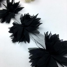 10 yards 3d시 폰 목련 잎 120d시 폰 스테레오 꽃 레이스 의류 액세서리 applique 트리밍 머리 띠 바느질 용품, 블랙