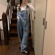 ANYOU 여자 와이드 오버롤 데님 팬츠 캐주얼 카고 팬츠