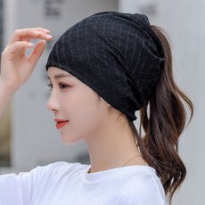 얇은 여성두건 레이스 머리두건 여름용 스카프 블랙2p