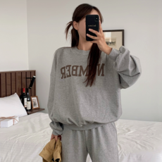 옹스랩 넘버 레터링 기모 여성 트레이닝복 세트 데일리 맨투맨+일자핏