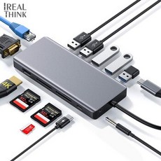 [해외] REALTHINK USB TYPEC 어댑터 13 IN 1 허브 HDMI 어댑터 USB C 허브 MACBOOK PRO 액세서리 DOCK 분배기 USB 허브 유형 C, 스페이스 그레이