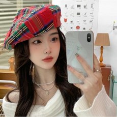 여자타탄체크베레모
