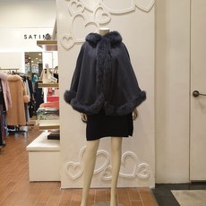 샤틴 폭스후드 양모 케이프코트 S204M050
