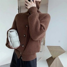 마멜뷰 여자 하이넥 니트 가디건 GRACETINAHOO니트여루즈핏터들넥ins