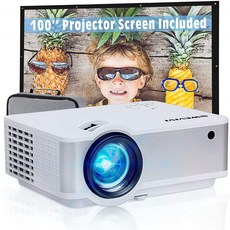 비디오 프로젝터 5500Lux HD 100"프로젝터 화면 및 저장 가방 풀 HD 1080P 지원 Fire Stick HDMI VGA USB TF AV용 아, 단일옵션