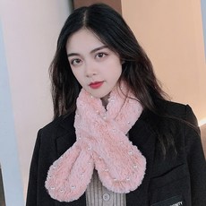 방모 렉스털 여성 가을 계절 구슬장식 여제 스위트 큐트 보온 쁘띠스카프