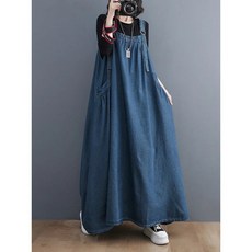 청 데님원피스 멜빵원피스 가을 드레스 와이드 롱치마