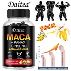 마카 뿌리 캡슐(블랙 마카 함유) + 홍삼 추출물 에너지 지구력 및 성능 지원 테스토스테론 부스터, 60캡슐-3병, 3개, 120정