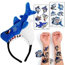 DEODARI 상어 모자 성인용 코스튬 타투 포함 파티 선물 1개 1371558, Blue Shark - 상어모자