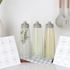 시노글라스 신형 오일병 양념병(라운드베이직 스티커 24종 포함), 그레이, 3개, 500ml